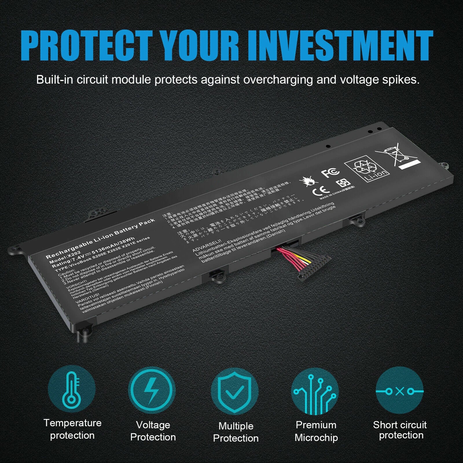 7.4V 33Wh C21-X202 Battery for ASUS VivoBook Q200E S200E X202 X202E X201 X201E