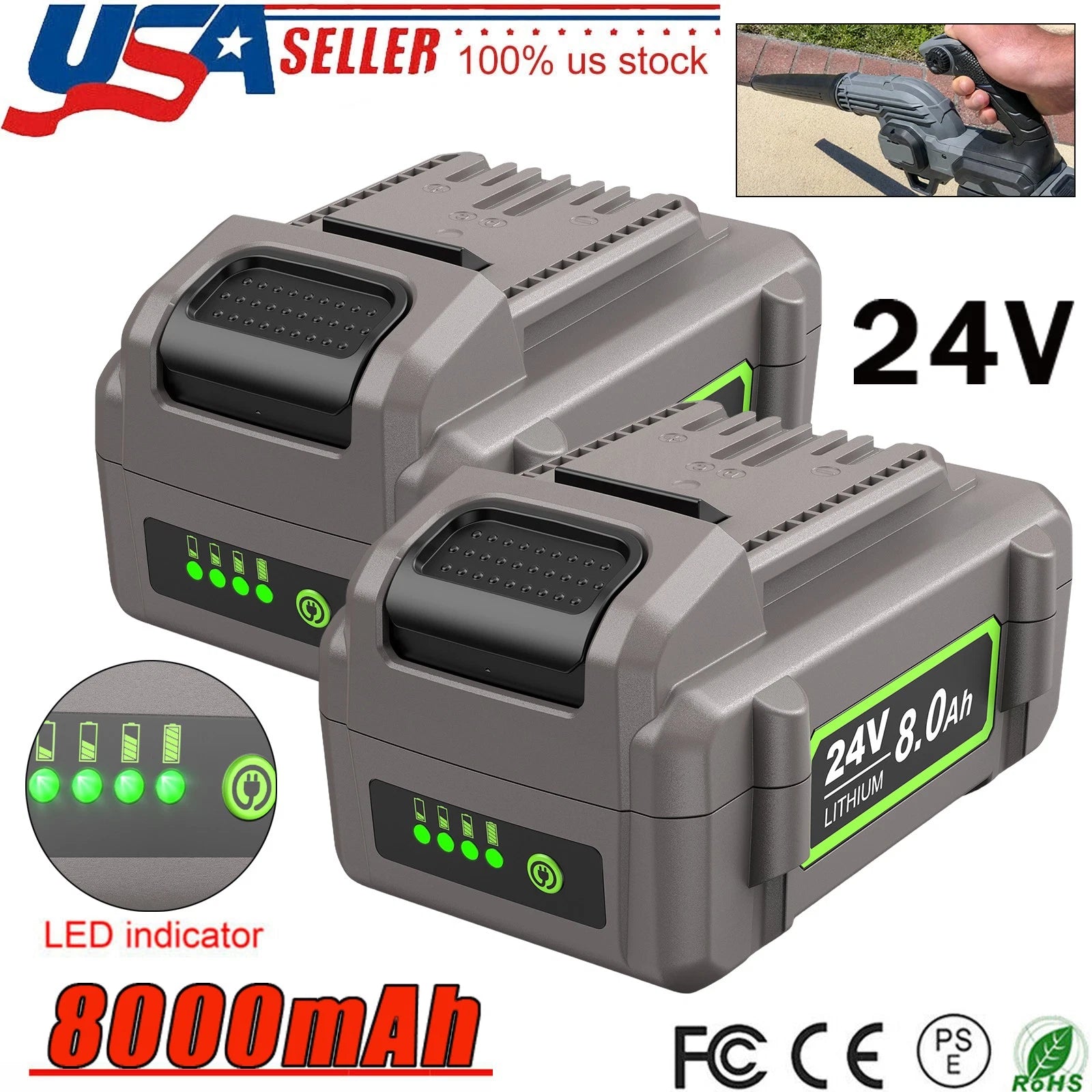 1-2X 24V 8.0Ah Replacement Battery For Flex 24 Volt Cordless Tool FX0221-1 NEW