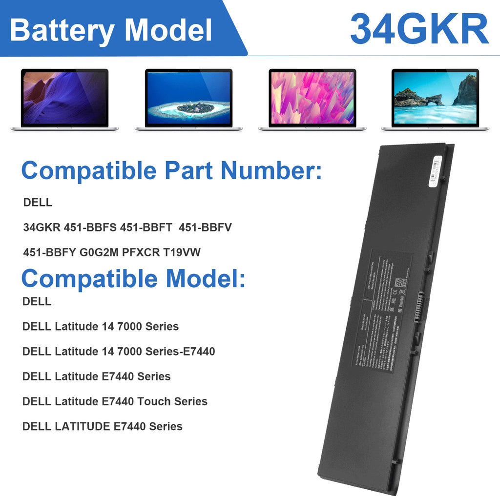 For Dell Latitude E7420 E7440 E7450 3RNFD Laptop Battery G95J5 34GKR