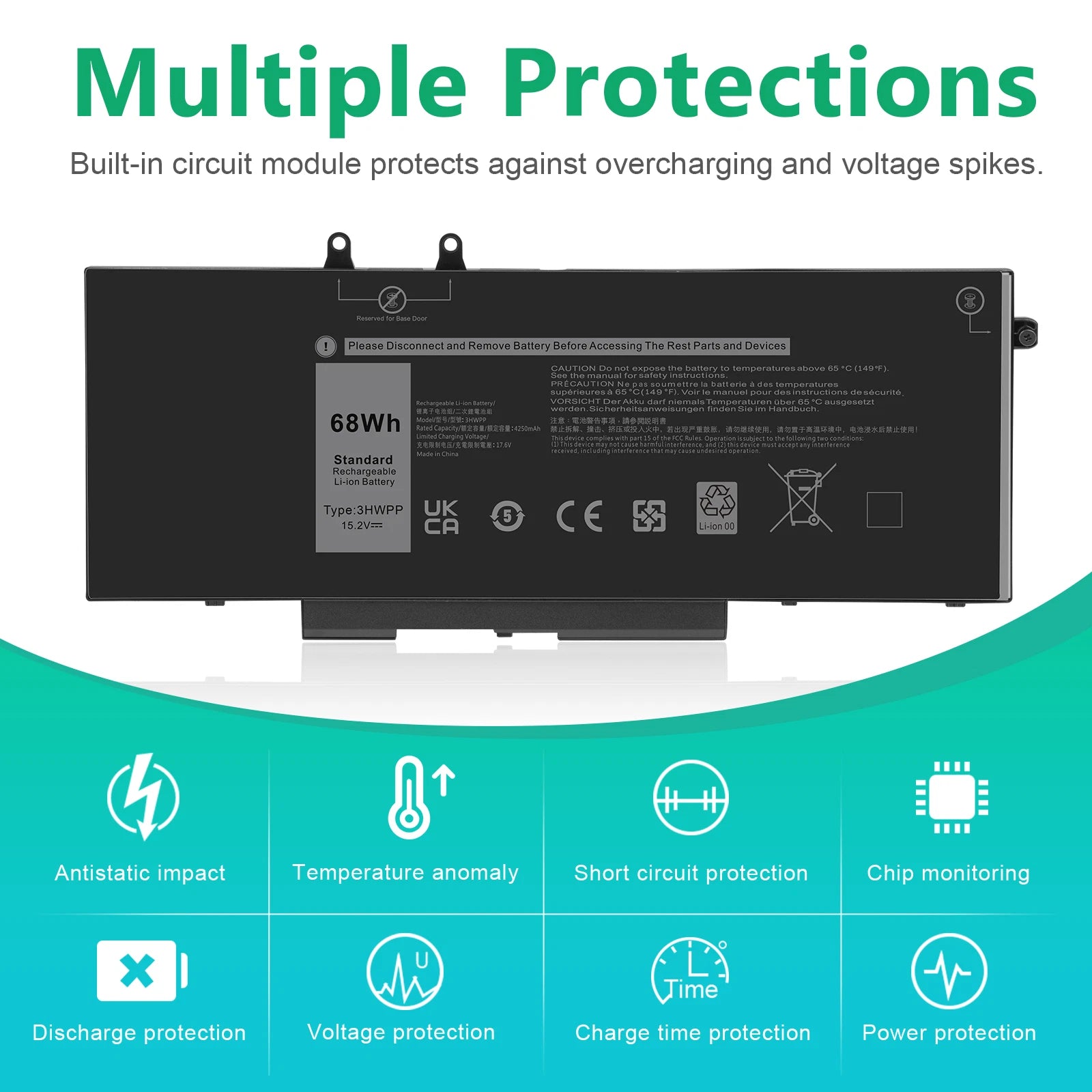 NEW 68Wh 15.2V Battery for Dell Latitude 5501 5401 5511 5510 5411 5410 3HWPP