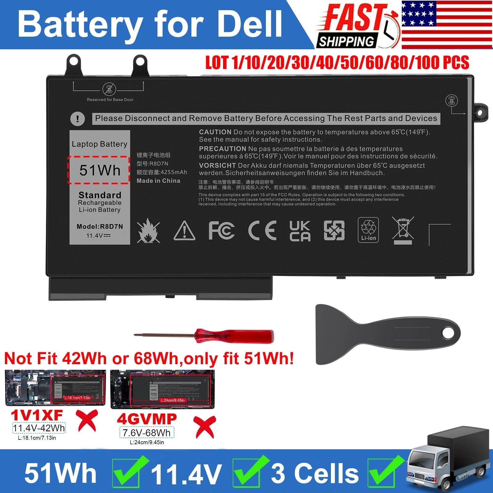 LOT R8D7N Battery For Dell Precision 3540 3550 Latitude 5400 5500 5510 5410 51Wh