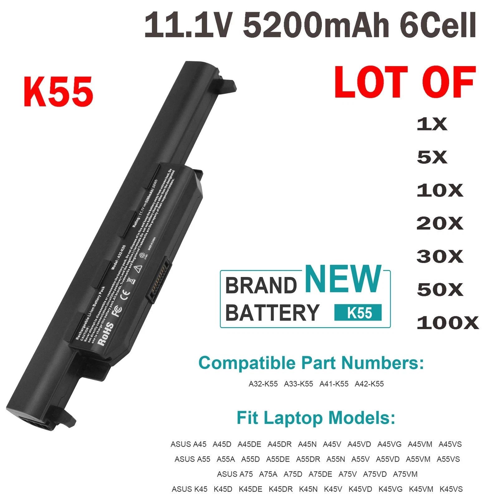 ?LOT A32-K55 Battery For Asus A45 A45D A75 K55 K75 X45 X45A X55A A33-K55 A42-K55