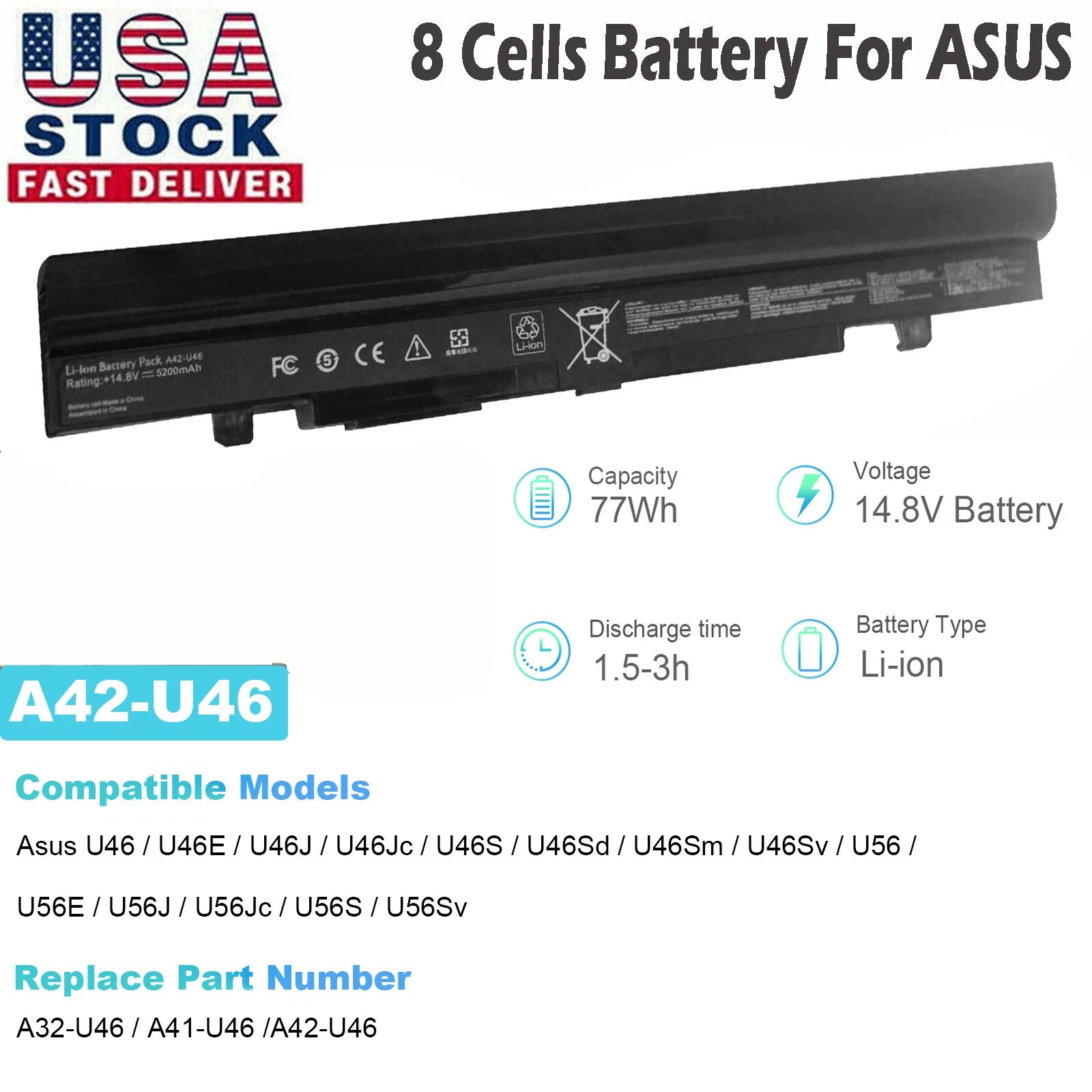 A32-U46 A42-U46 Laptop Battery For ASUS U56 U46 U46E U46J U46S U56E U56J A41-U46