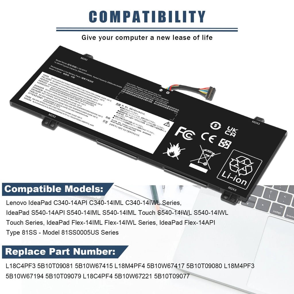 5B10T09081 L18C4PF3 BATTERY For LENOVO FLEX-14IWL 81SQ (DE110)
