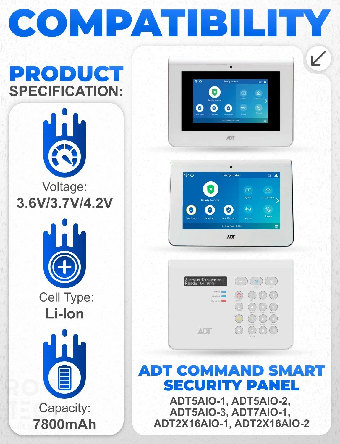 Battery For ADT Command 7" Smart Touchscreen Control Security Panel ADT7AIO-1