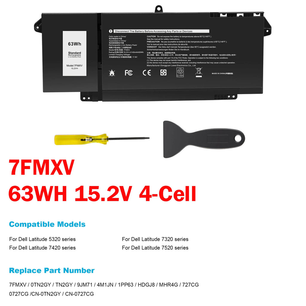 Replacement 7FMXV Battery For Dell Latitude 5320 7320 7420 7520 4M1JN TN2GY 63Wh