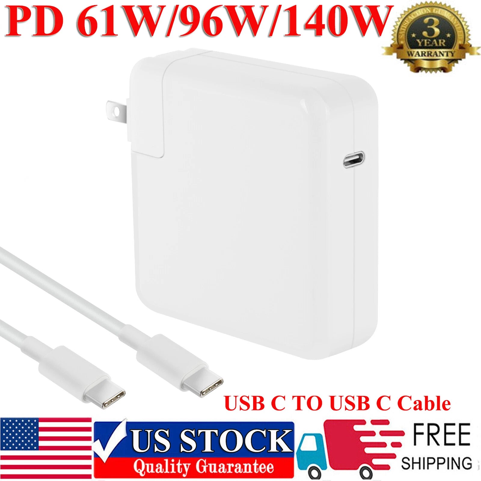 USB-C Charger Power Adapter for MacBook Pro Air 13" 15" M1 2015-2020 M2 2022-23