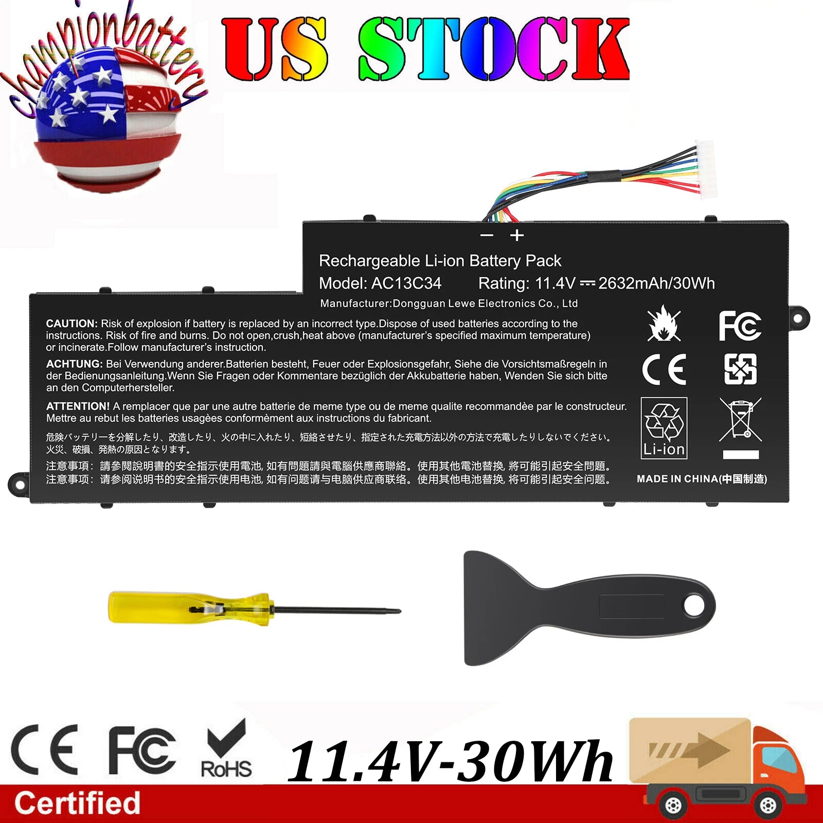 AC13C34 Battery for Acer Aspire V5-122P V5-132 V5-132P E3-111 E3-112V V3-112