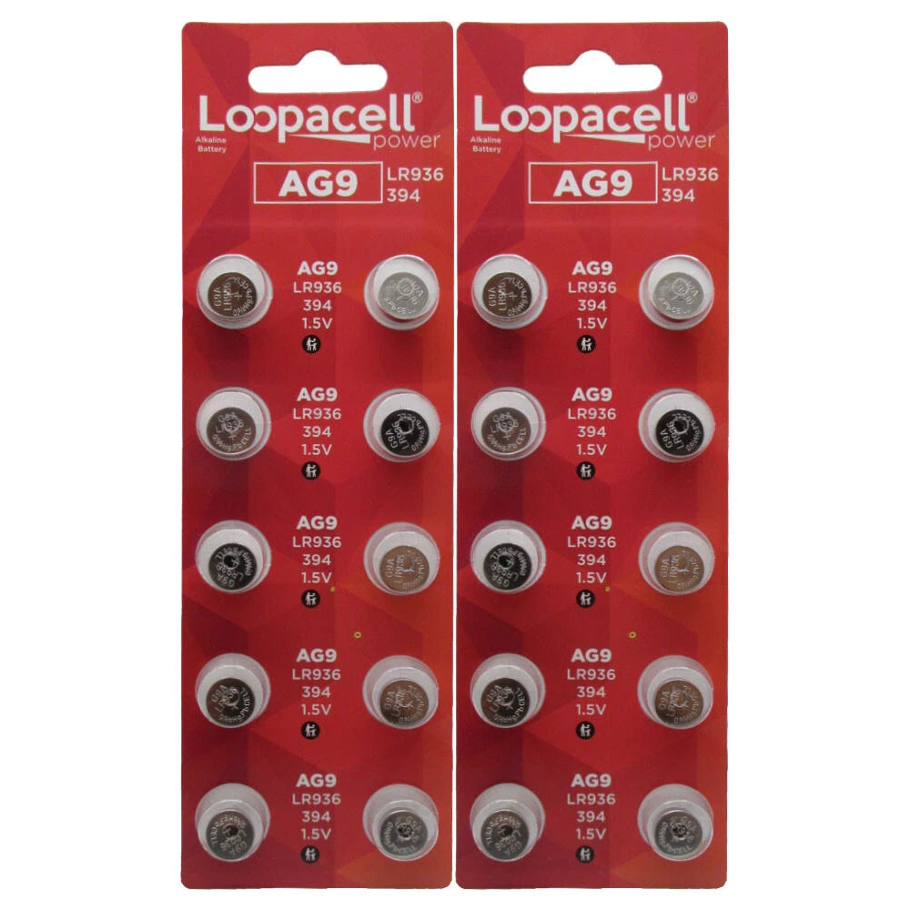40 X Loopacell AG9 394 D394 GP94 L936 LR45 Alkaline Button Cell Batteries