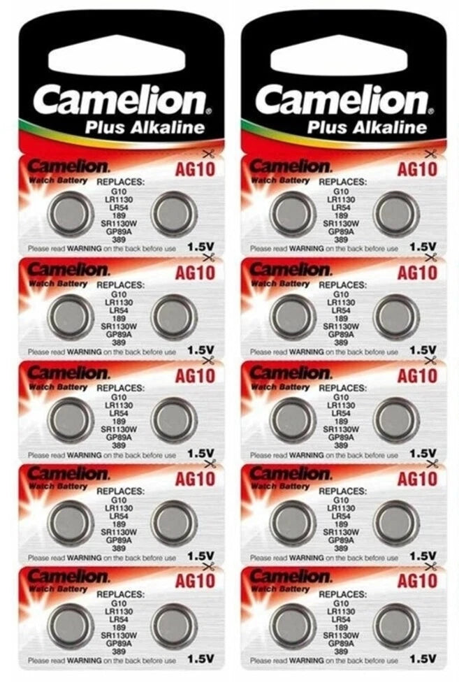 20 Pk Camelion AG10 LR1130 389 390 L1131 LR54 D389 Alkaline Button Cell Battery