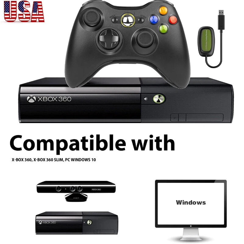 Wireless Controller For Xbox 360/Slim/Windows 11/10 Joystick with Receiver Shock