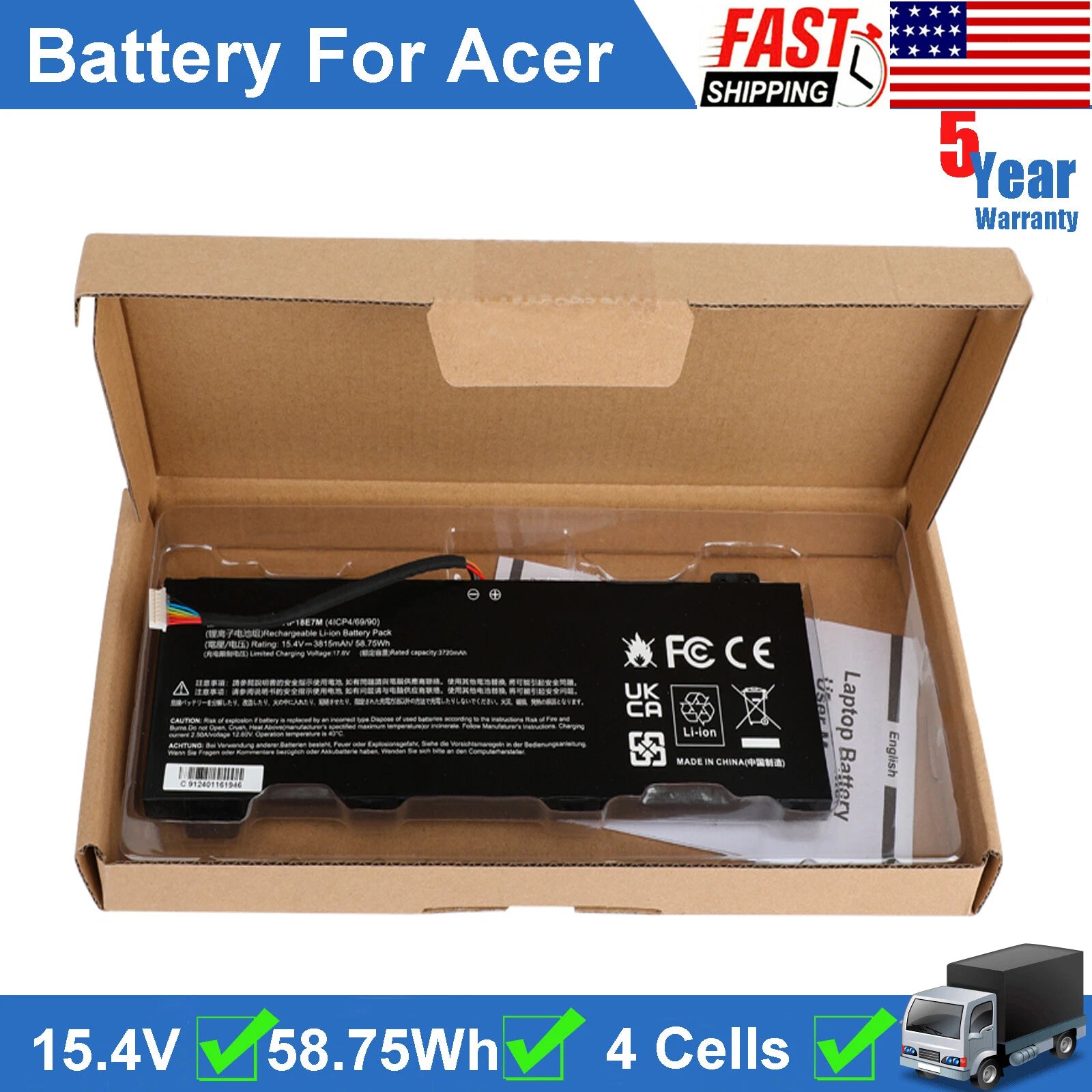 AP18E7M AP18E8M Battery For Acer Nitro 5 7 AN515-54 AN715-51 AN515-55 A715-74G