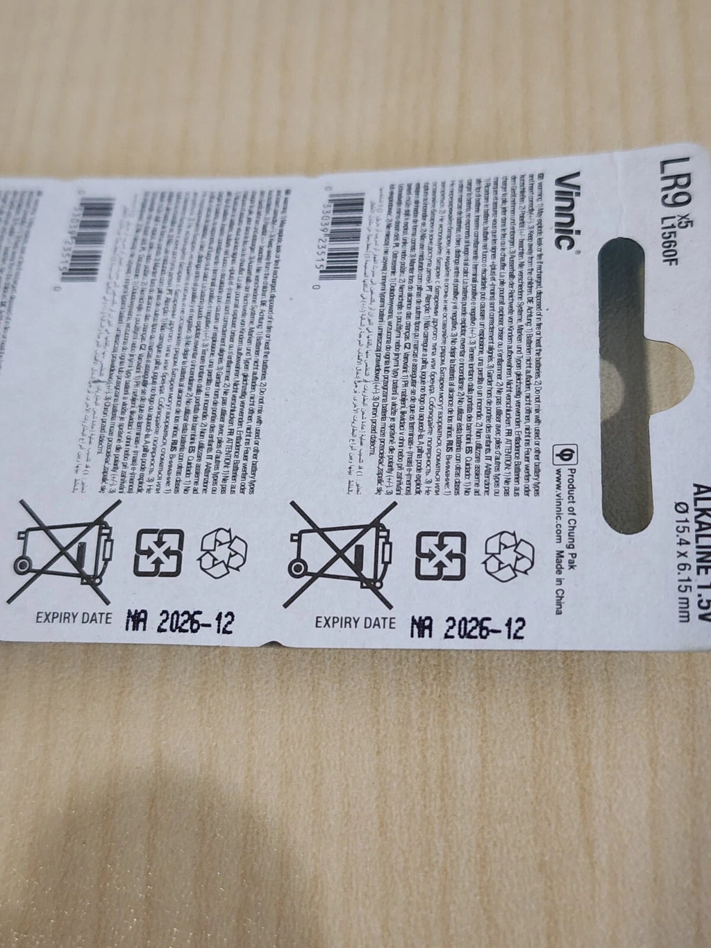 5 pc VINNIC L1560 625A PX625A LR9 photo battery ALKALINE