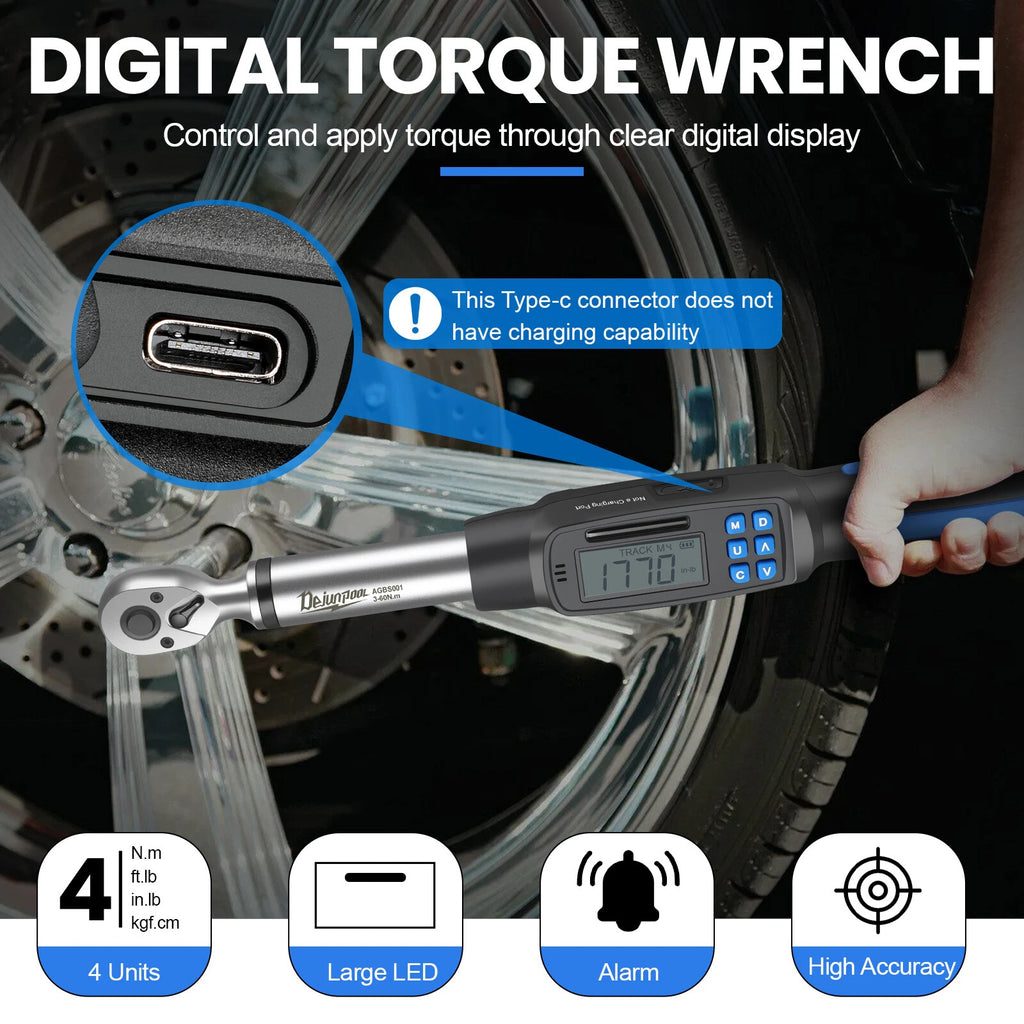 3/8" Drive Digital Torque Wrench Adjustable Torque Wrench Ratchet Head 3-60NM