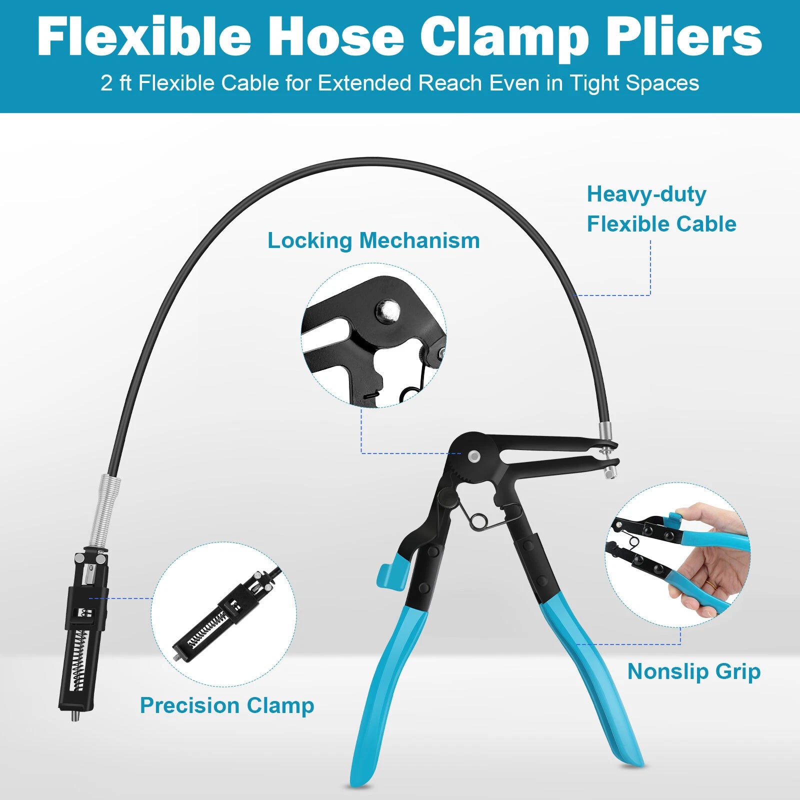 Flexible Automotive Hose Clamp Clip Plier Tool Set Swivel Jaw Flat Angled Band