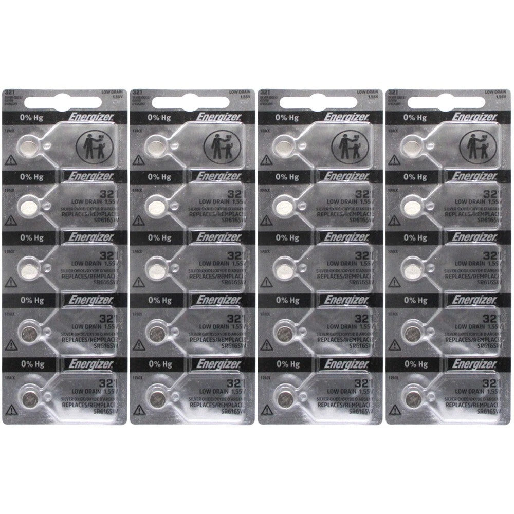 Energizer 321 Low Drain 1.55V Silver Oxide Watch Battery, 20 Pack
