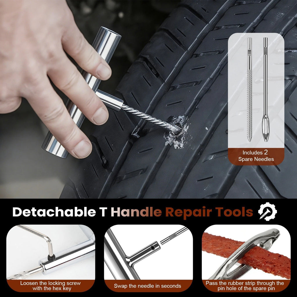 85Pc Car Tire Repair Tool Heavy Duty Flat Tire Repair Kits Plug Patch Truck Kit