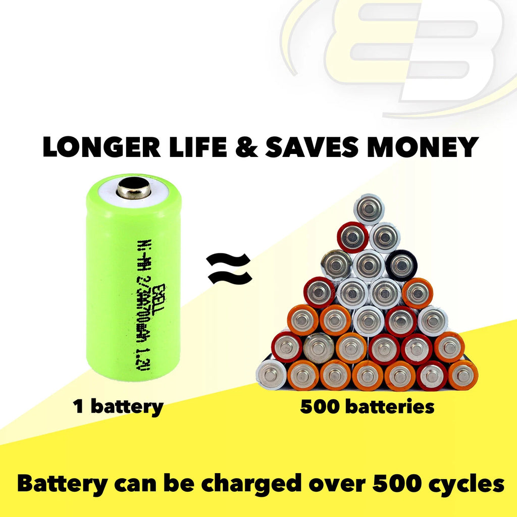 10x Exell 2/3AA NiMH 700mAh 1.2V Button top Rechargeable Battery