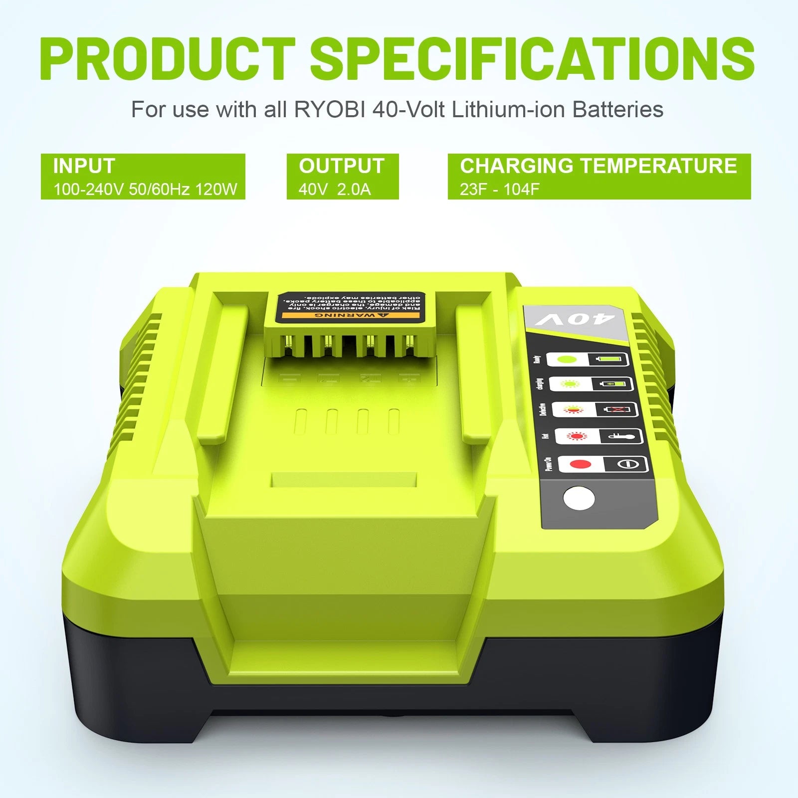 40V Rapid Charger For Ryobi 40 Volt OP406VNM Lithium Battery OP408VNM OP40602