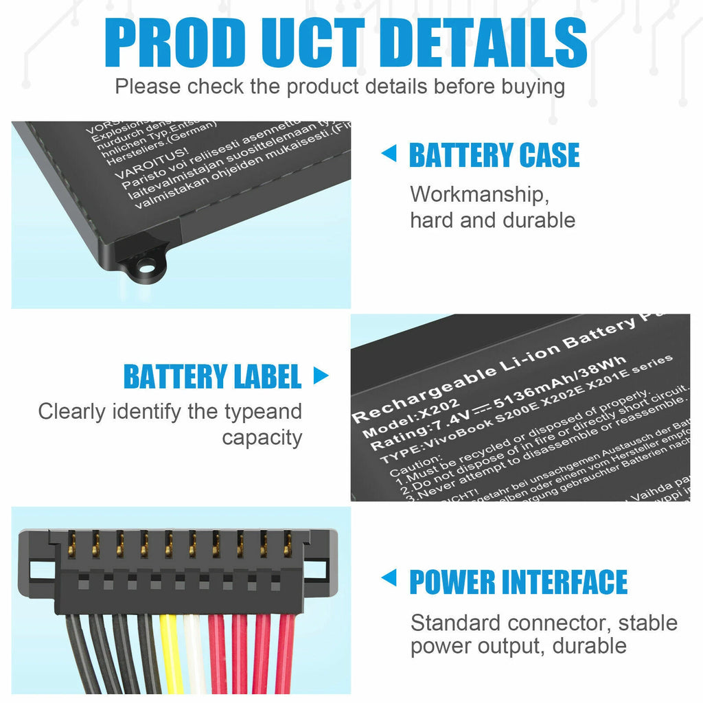 7.4V 33Wh C21-X202 Battery for ASUS VivoBook Q200E S200E X202 X202E X201 X201E