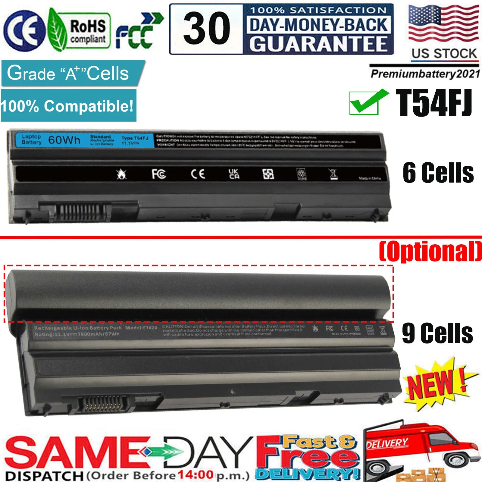 ?E6420 Battery for Dell Latitude E5430 E5520 E5530 E6430 E6440 E6520 E6540 T54FJ