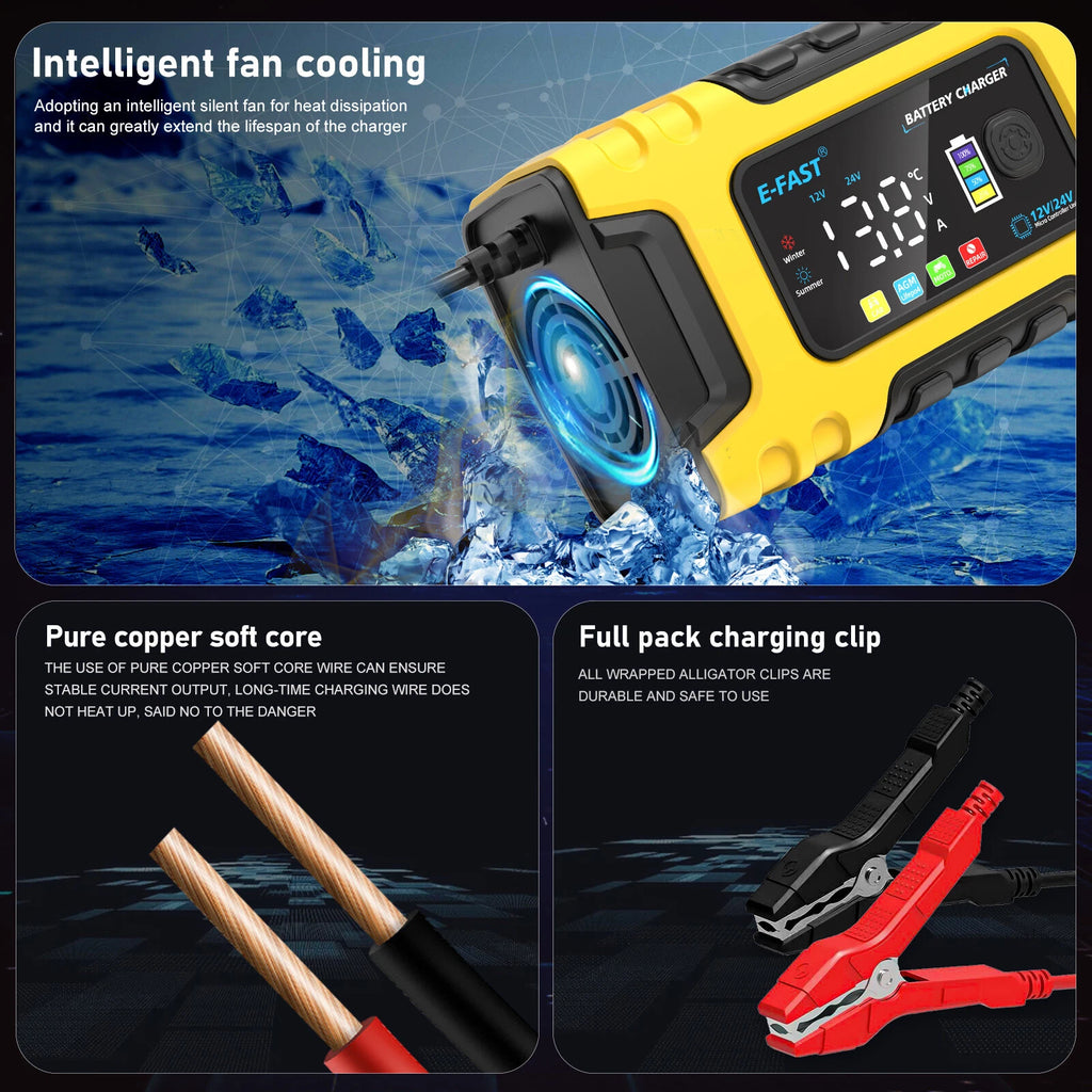 Automatic Lifepo4 Car Battery Charger 10A 12V / 24V Smart Repair Maintainer Boat