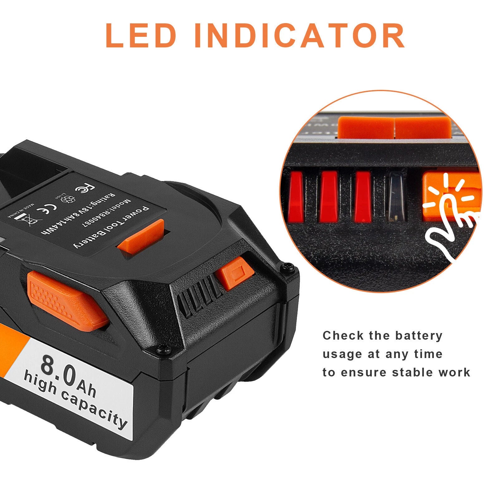 8000mAh For Ridgid R840085 8.0Ah Lithium Battery Rigid 18Volt R840087 Power Tool