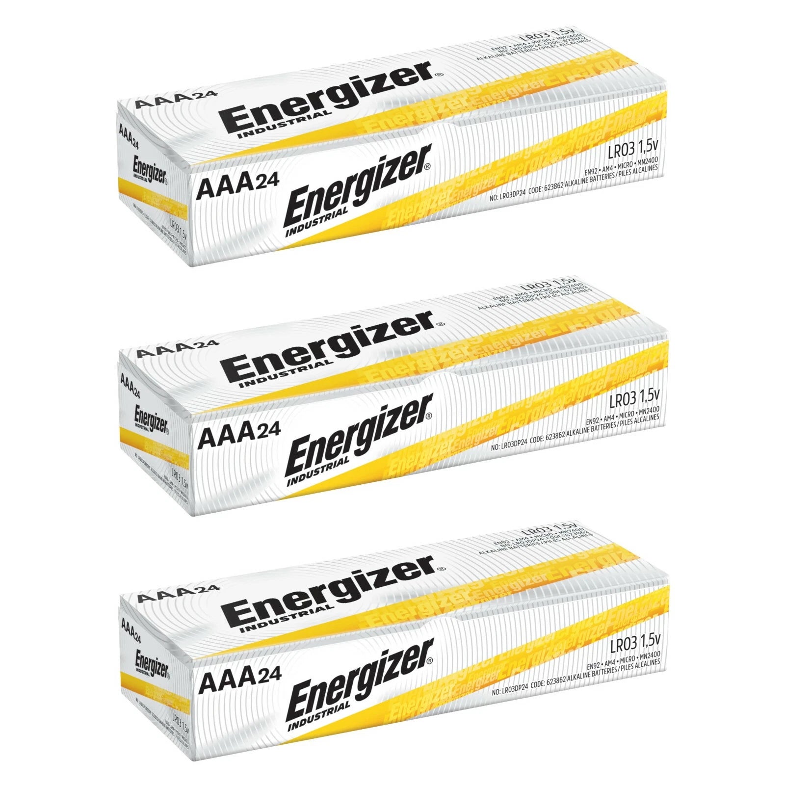 72 Energizer Industrial AAA Alkaline Batteries (EN92, LR03, triple A)