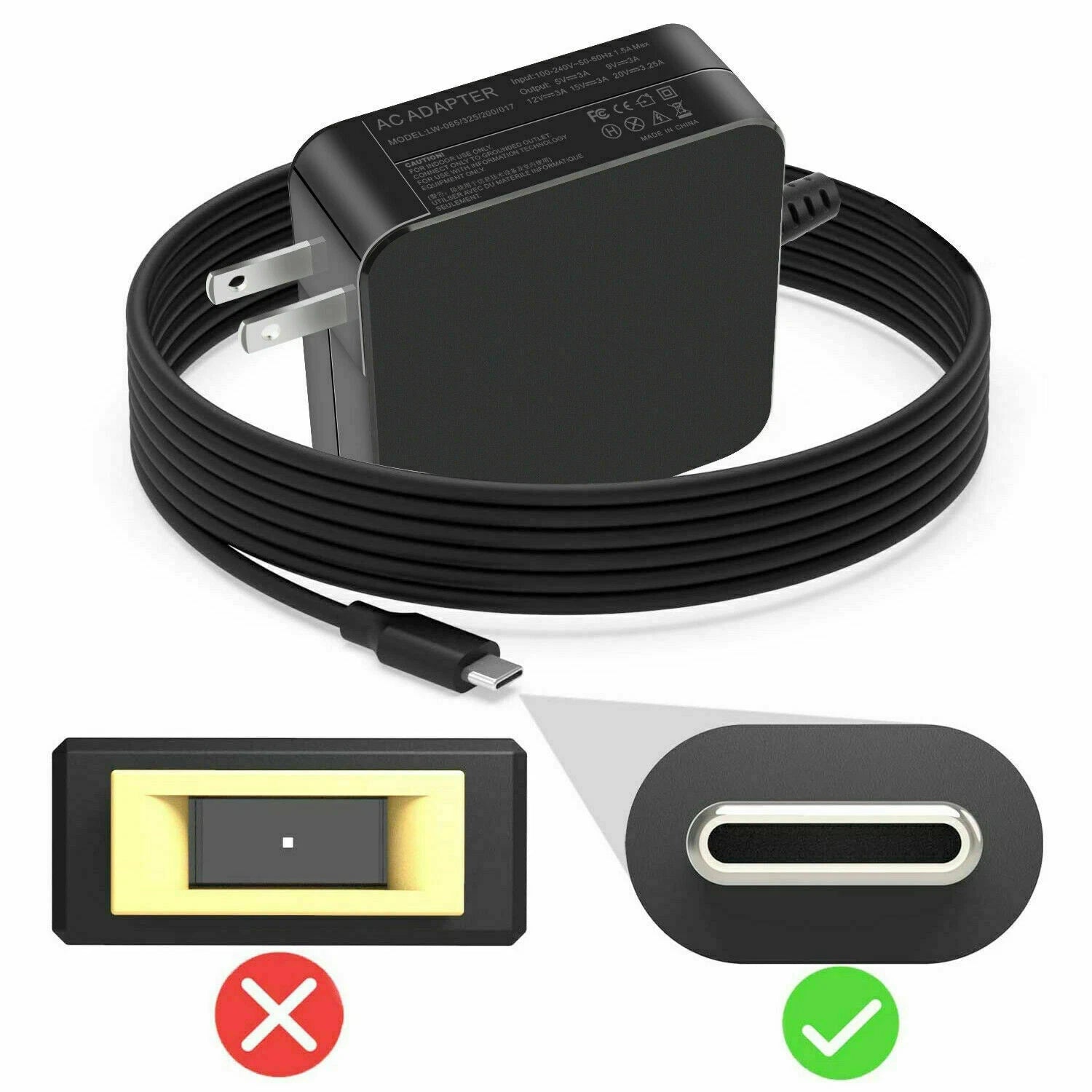 USB C Adapter Charger for Dell Latitude 12 13 5179 5285 5289 5295 7370 7390 2in1