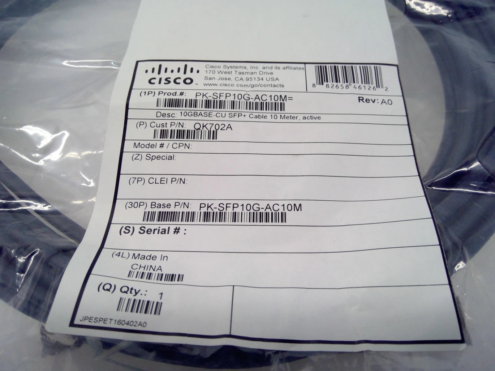 New Cisco 37-1150-02 SFP-H10GB-ACU10M SFP+ Active Twinax DAC Copper Cable