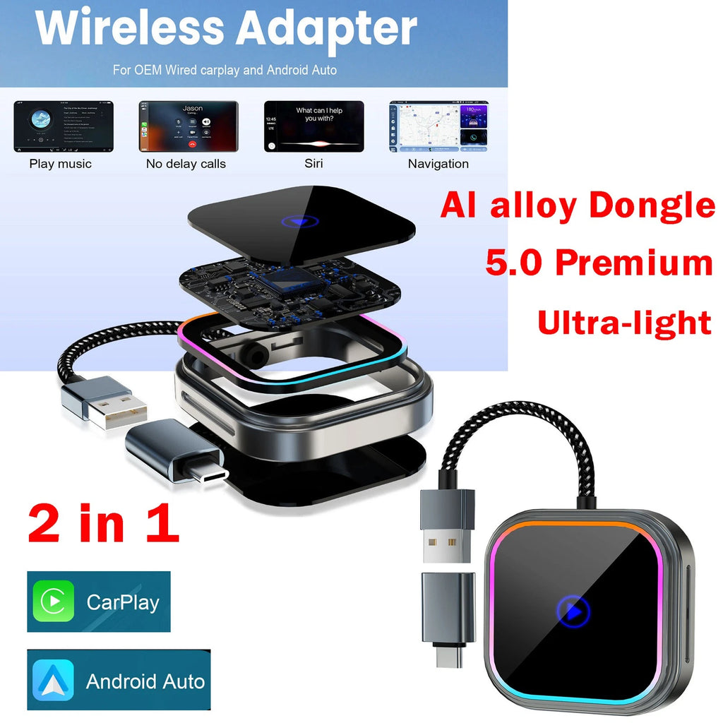 ?LED 2in1 Wireless Apple CarPlay/Android Auto Adapter 5.0 Dongle USB Plug & Play