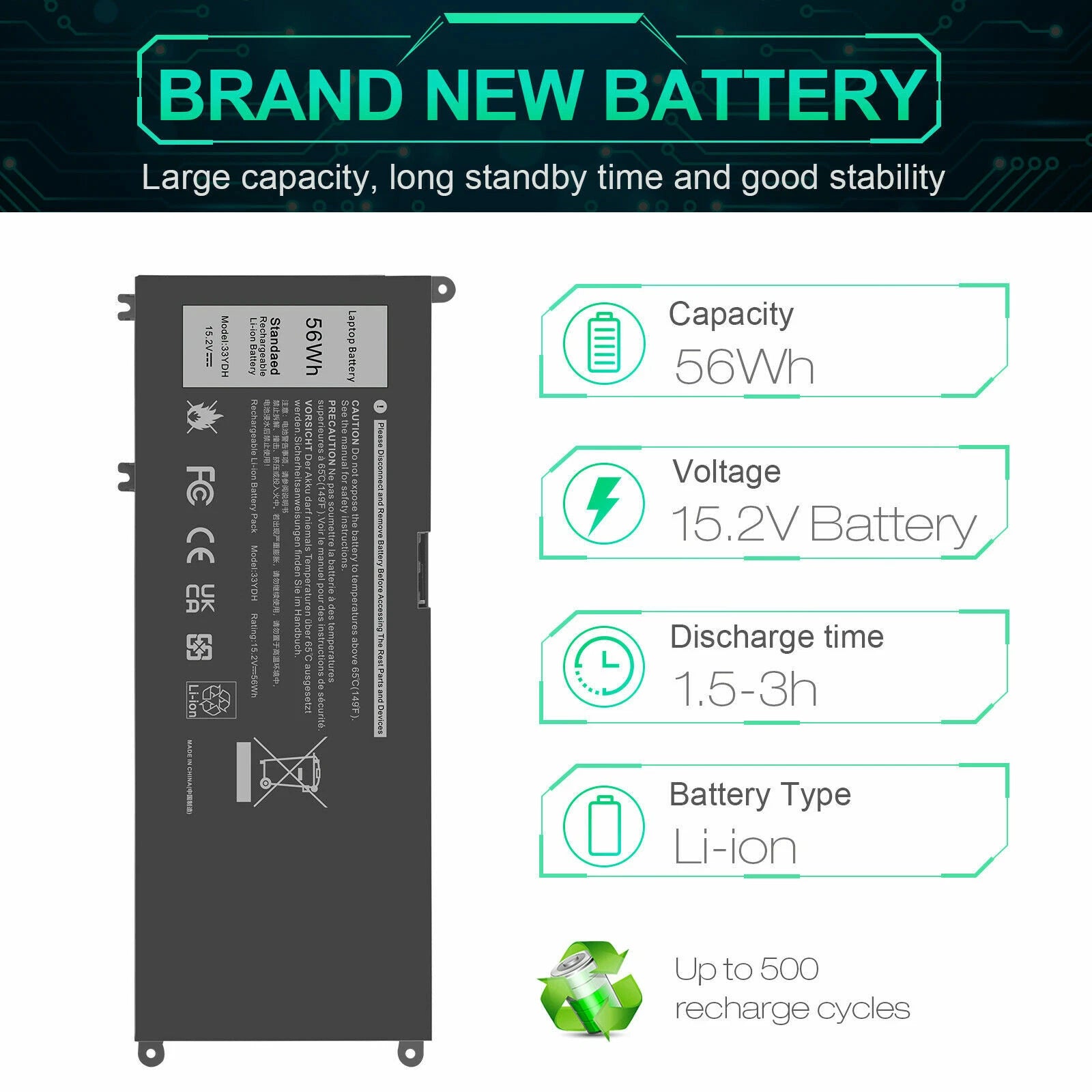 33YDH Battery For Dell Latitude 3400 3380 3480 3500 3580 3590 Inspiron 7586 2in1