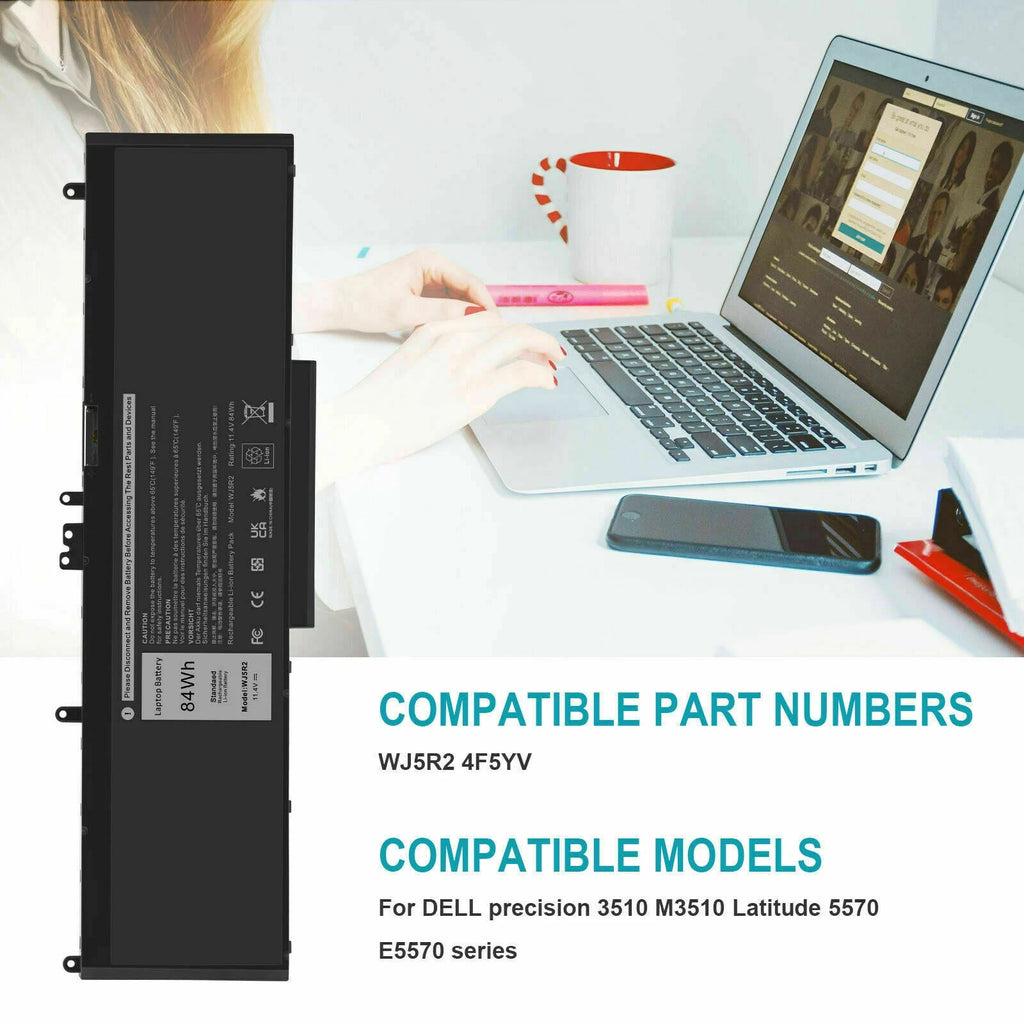 ?NEW WJ5R2 Battery For Dell Latitude 5570 E5570 Precision 3510 Series 4F5YV 84Wh