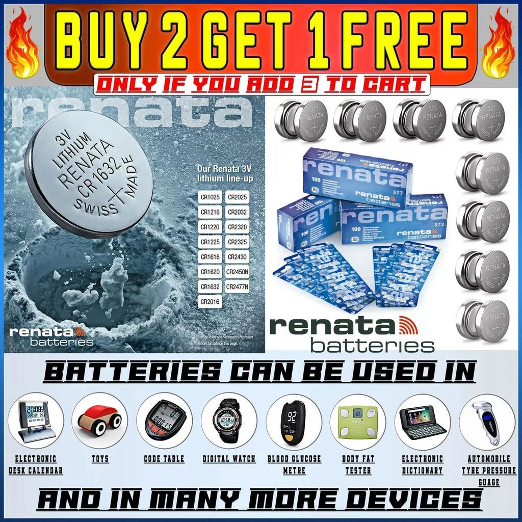 RENATA WATCH BATTERIES ?BUY 2 GET 1 FREE? 377 371 364 CR 2032 2025 ?ALL BATTERY?