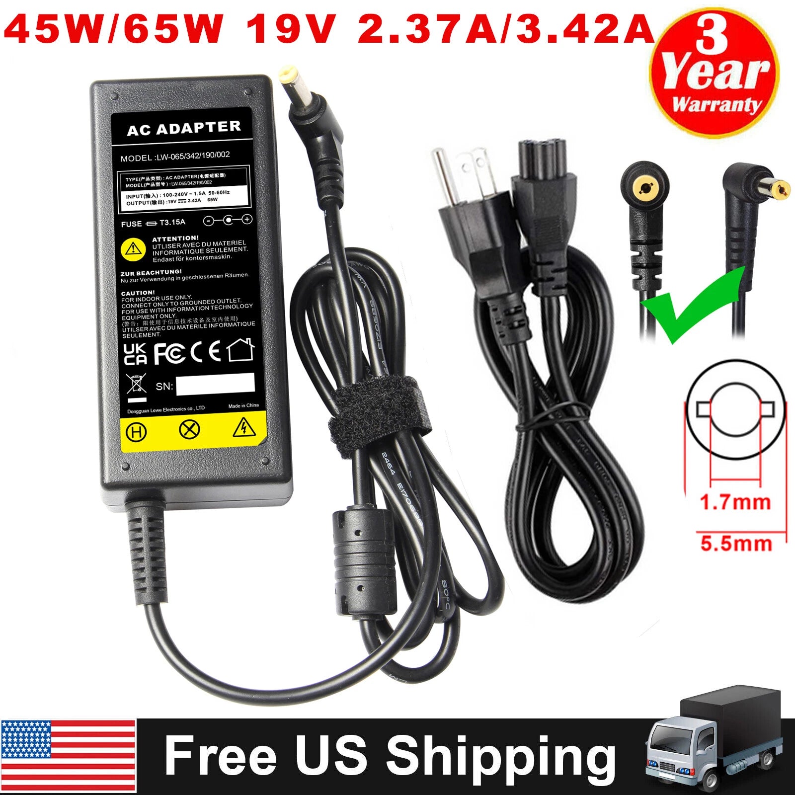 45W 65W AC Adapter Charger For Acer Aspire 5 E15 V5 V7 V3 R3 R7 S3 E1 M5 Series