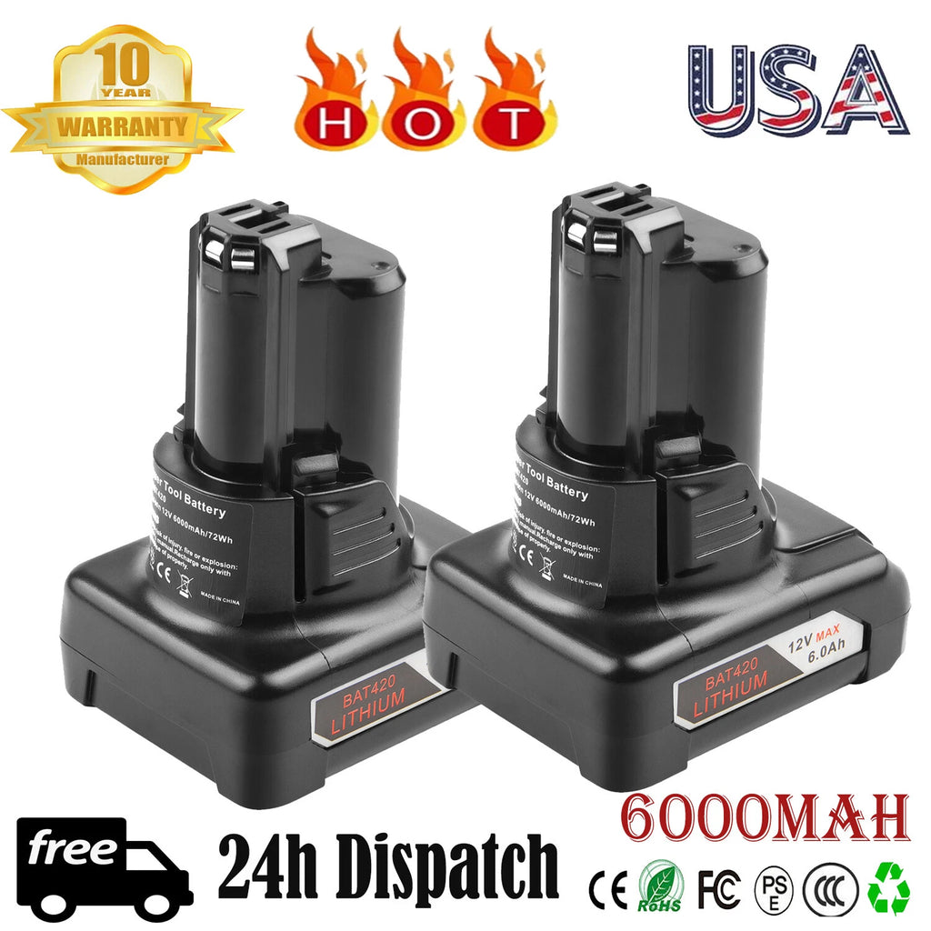 2Pack 6.0AH For Bosch BAT411A 12V Max Lithium-Ion Battery BAT411 BAT412A BAT420