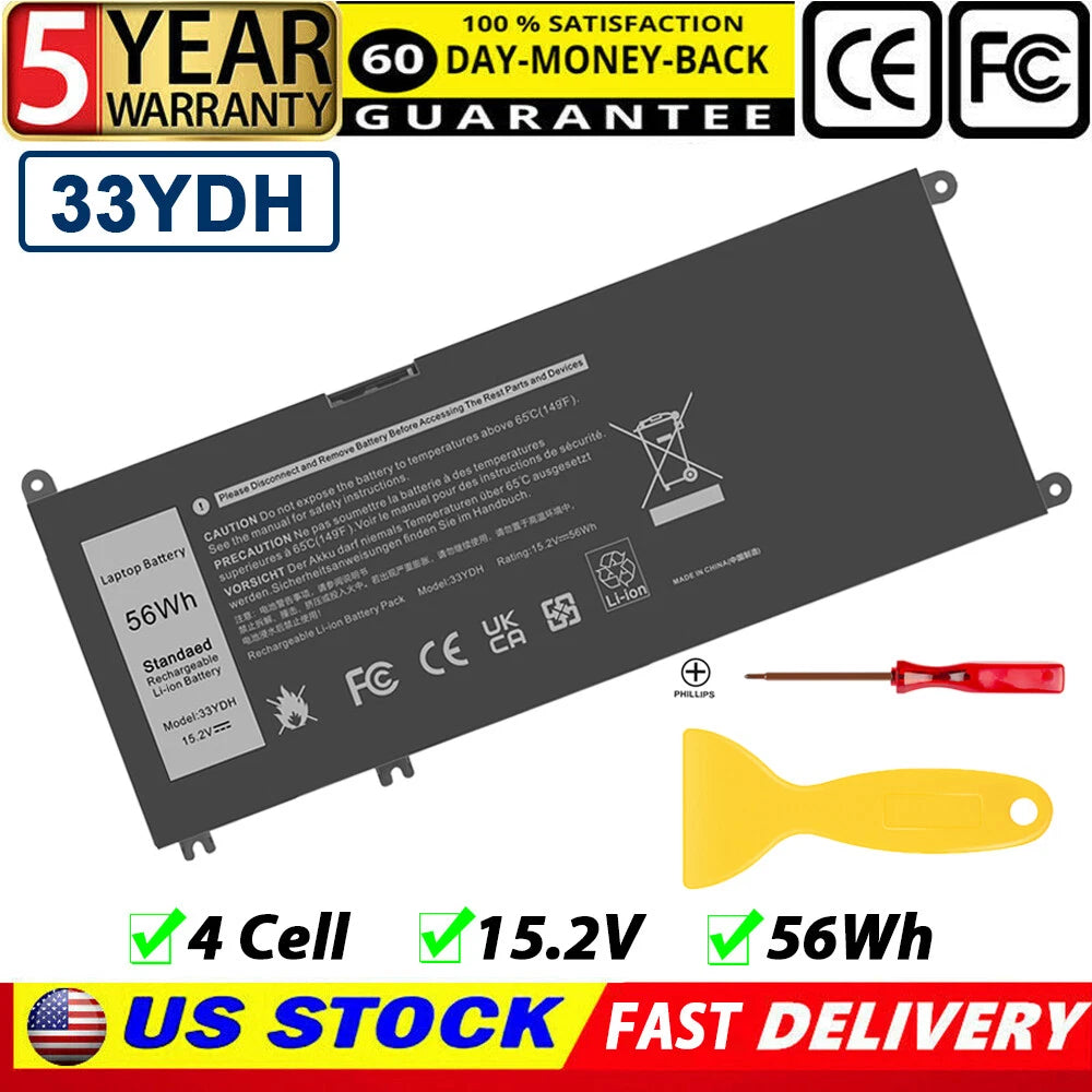 33YDH Battery For Dell Latitude 3380 3480 3490 3580 3590 Inspiron 7577 7586 56Wh