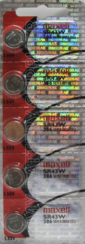 Maxell 386 Silver Oxide Watch Batteries 5 Pack