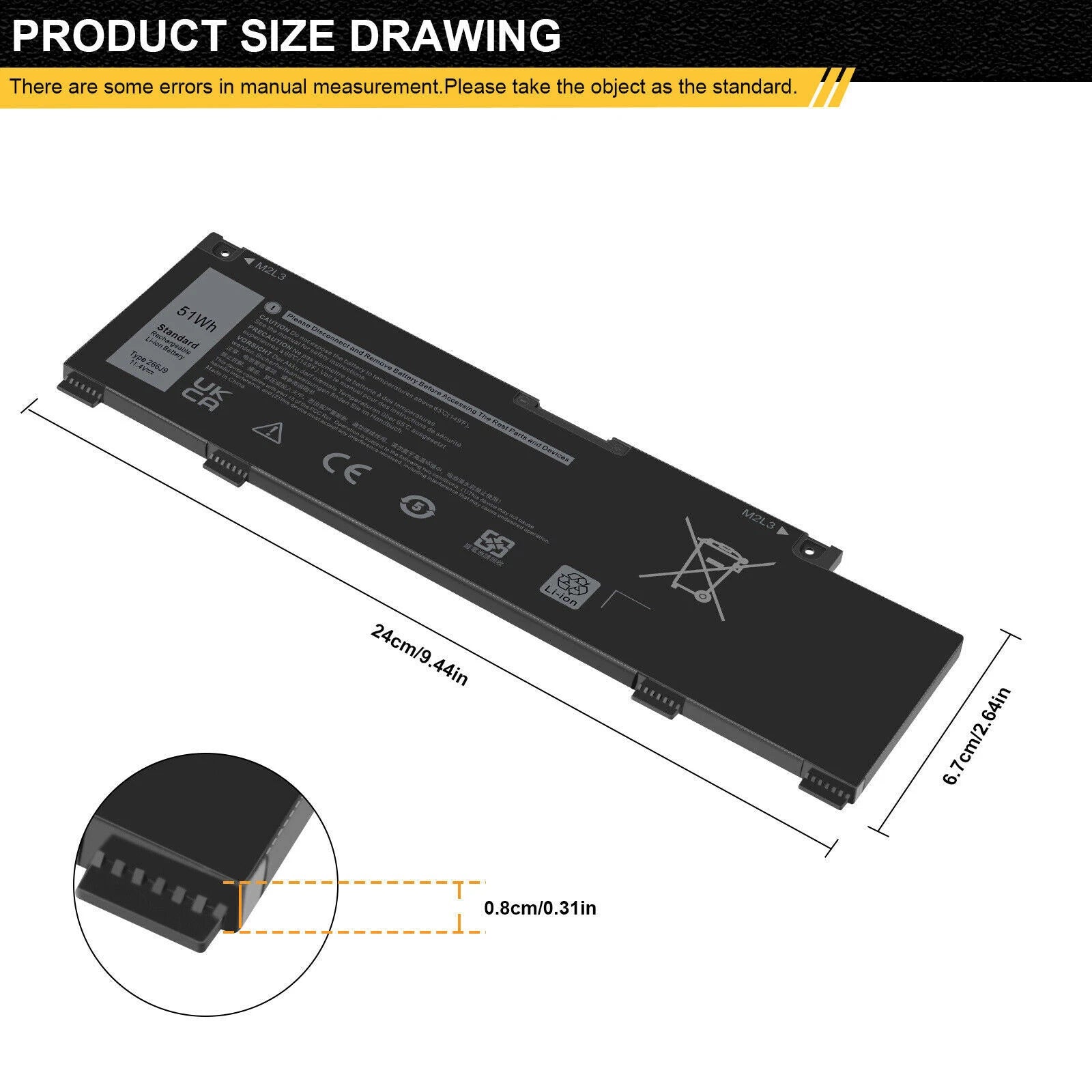 266J9 Battery for Dell Inspiron14 5490 G3 15 3500 3590 G5 15 5500 5505 P89F 51WH