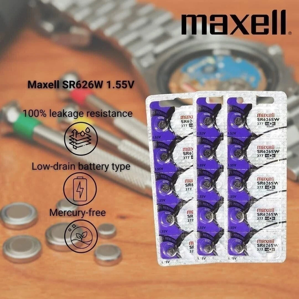 One (1) X Maxell 377 SR626SW SB-AW Silver Oxide Watch Battery 1.55v Blister...