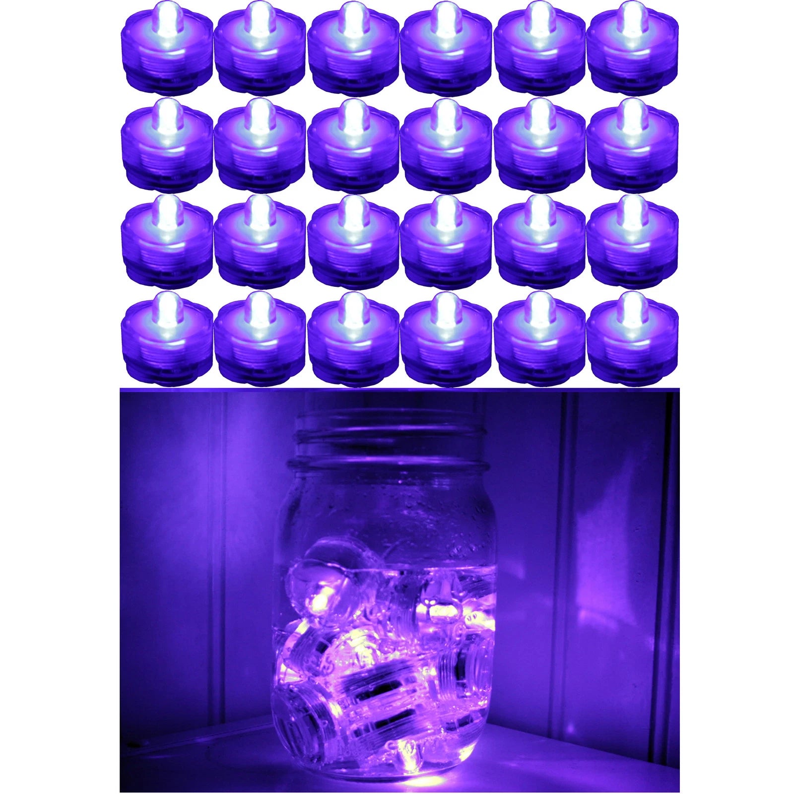 PURPLE ~ 24 Pack Submersible Waterproof Battery LED Tea Light ~ Wedding Decorati