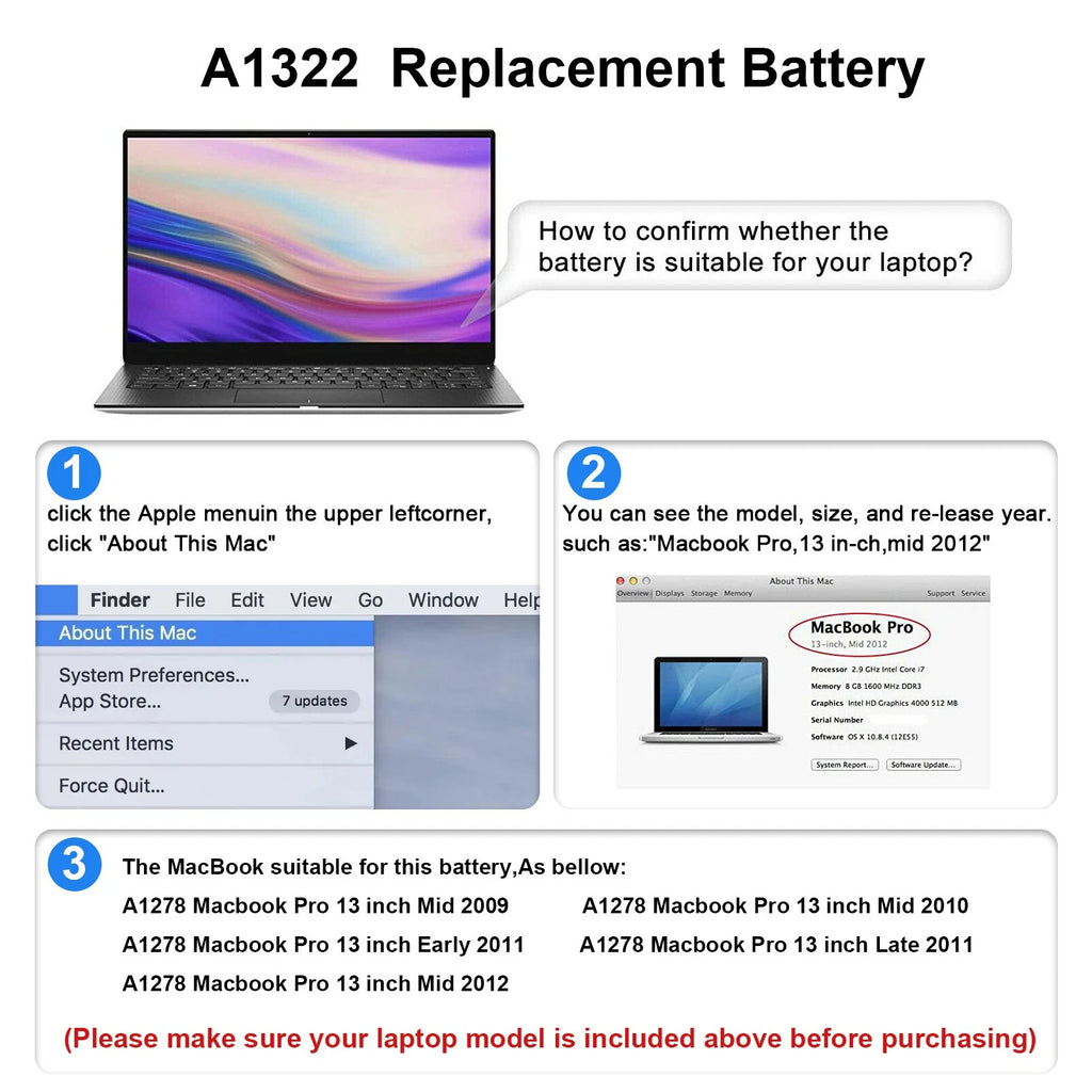 For Apple MacBook Pro 13" Battery Mid 2009 2010 2012 Early/Late 2011 A1278 Fast