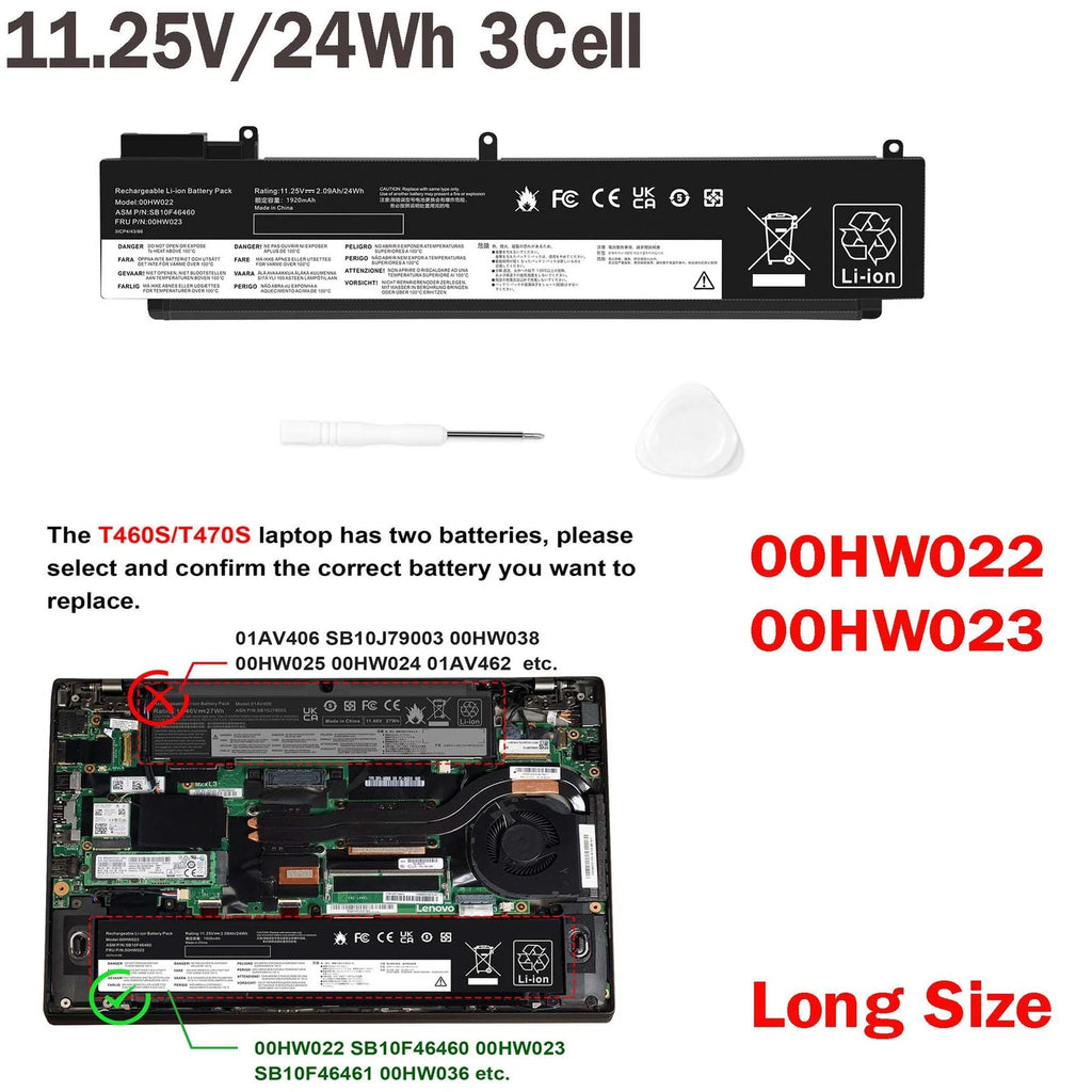 00HW022 Battery For LENOVO Thinkpad T460s T470s SB10F46475 01AV405 01AV406 24Wh