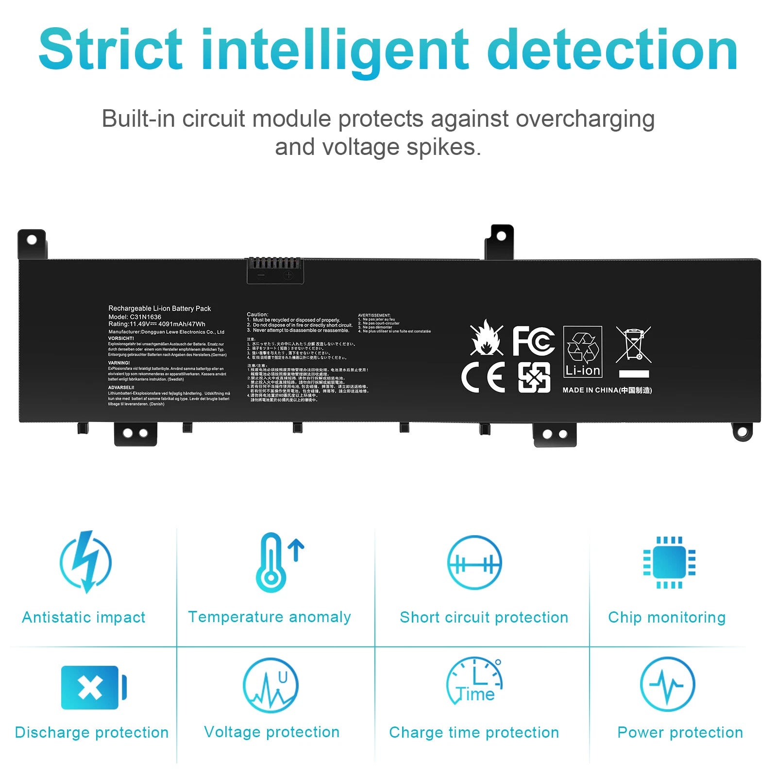 C31N1636 Battery For ASUS VivoBook Pro 15 N580V N580VD N580VN N580GD NX580V 47Wh