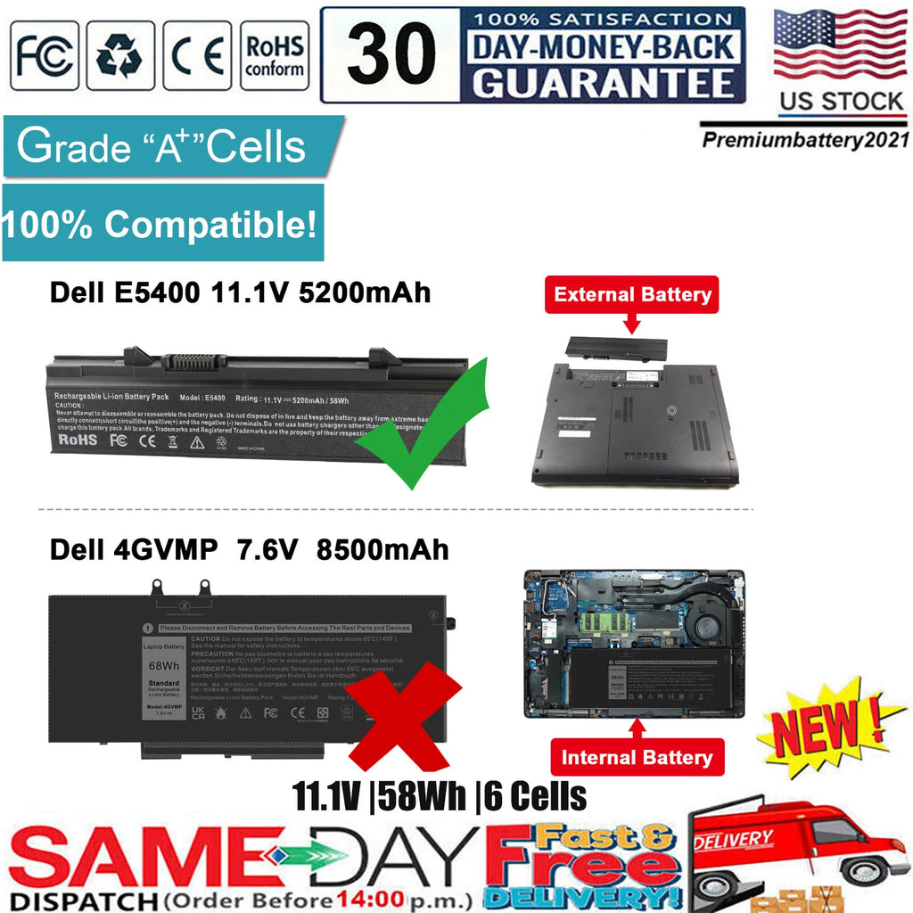 Laptop Battery for Dell Latitude E5400 E5500 E5410 E5510 KM668 KM742 PX644H NEW