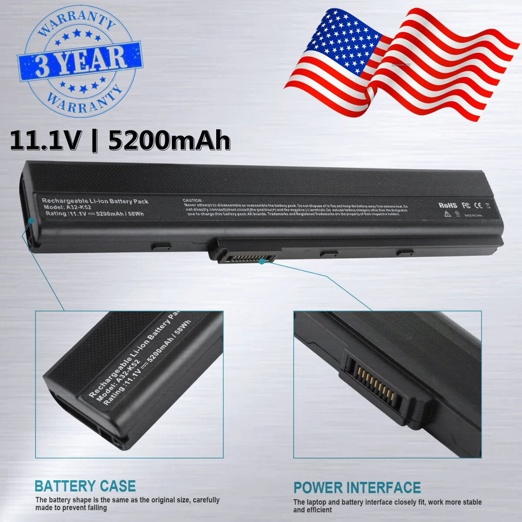 Battery For ASUS K52 K52N N82 A52 A32-K52 A42-K52 A41-K52 A32-N82 X52F X52N 58Wh