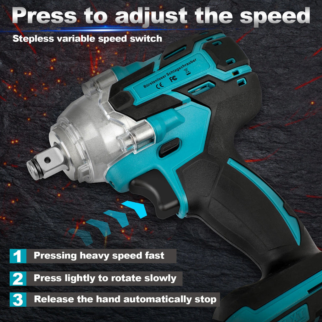 Cordless Impact Wrench 1/2 Brushless Drive Set Power Tool For Makita 18V Battery
