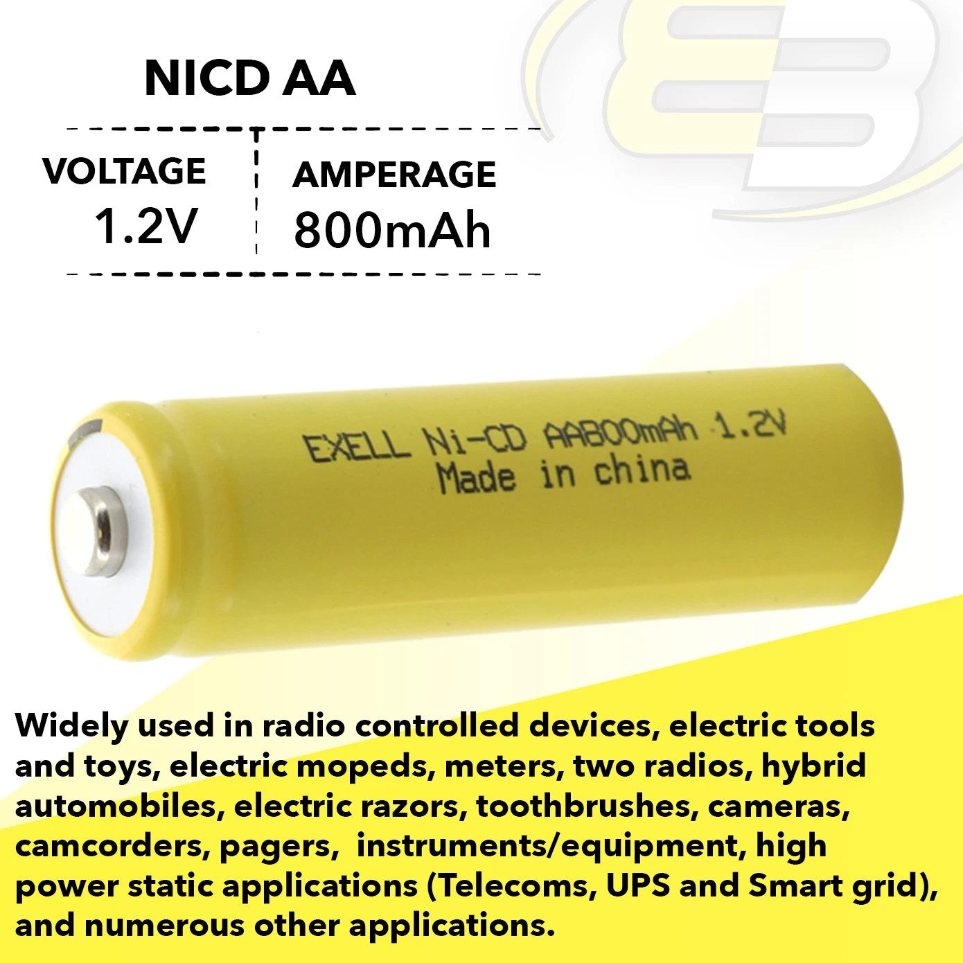 AA 1.2V 800mAh NiCd Rechargeable Button Top Assembly Cell Battery