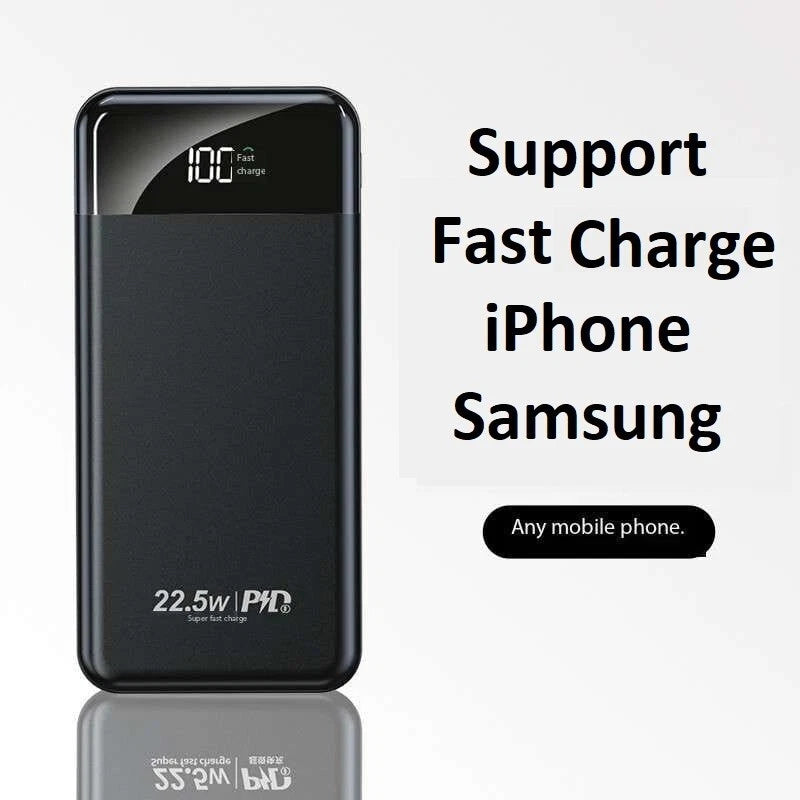 Portable Power Bank 10000mAh Fast Charging Battery with 3 Built in Cable BLK/WHT