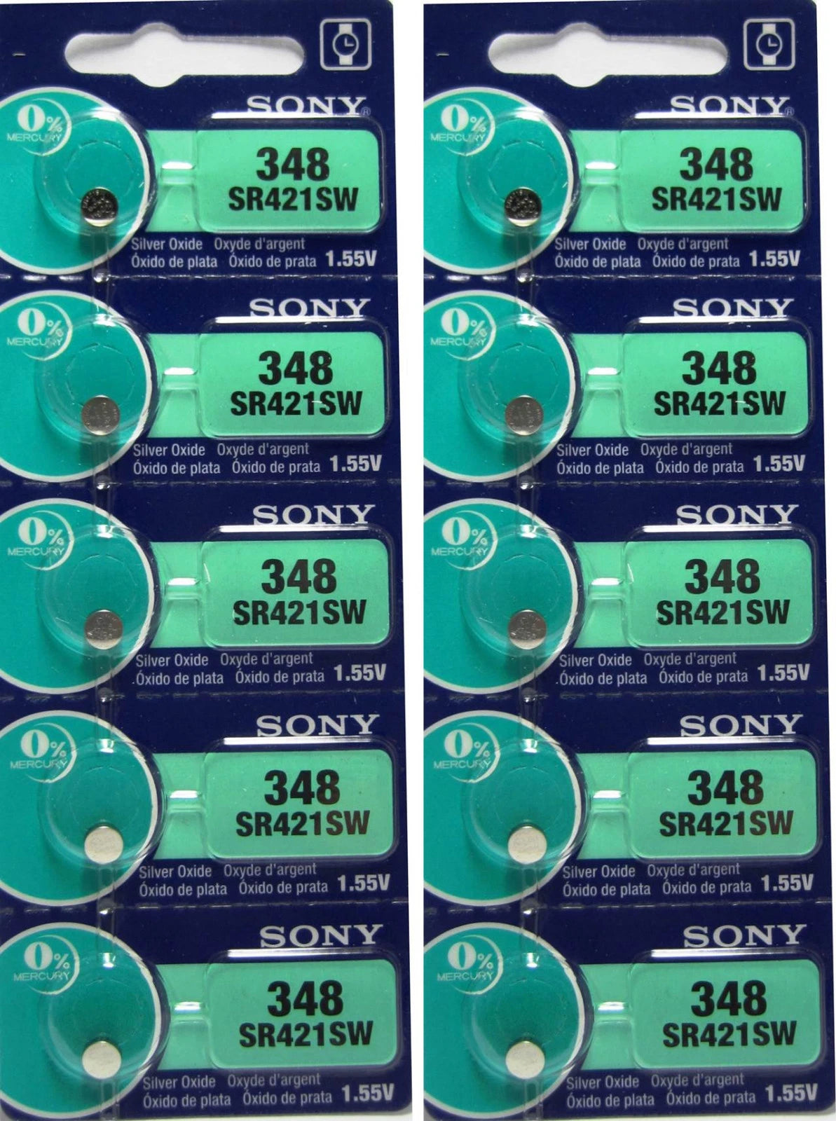 348 Sony Mercury Free Silver Oxide SR421SW Watch Battery x 10